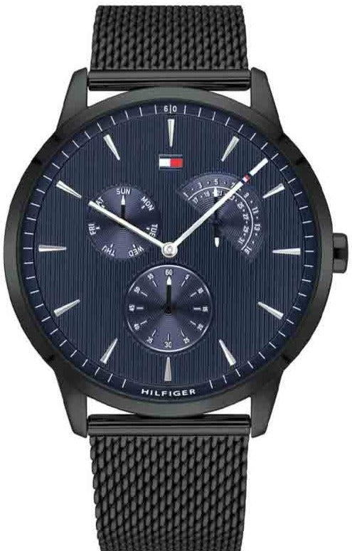  Shop Authentic Tommy Hilfiger Brad Quartz Blue Dial Black Mesh Bracelet Watch For Men - 1710392 - Luxxuri