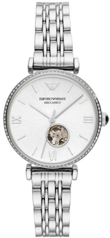  Shop Authentic Emporio Armani Gianni T-Bar Automatic Silver Dial Silver Steel Strap Watch For Women - AR60022 - Luxxuri