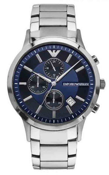  Shop Authentic Emporio Armani Renato Chronograph Blue Dial Silver Steel Strap Watch For Men - AR11164 - Luxxuri