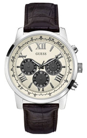  Shop Authentic Guess Chronograph Quartz White Dial Brown Leather Strap Watch For Men - W0380G1 - Luxxuri