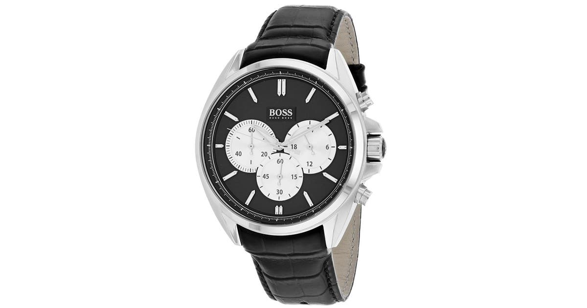  Shop Authentic Hugo Boss Driver Black Dial Black Leather Strap Watch for Men - 1512879 - Luxxuri