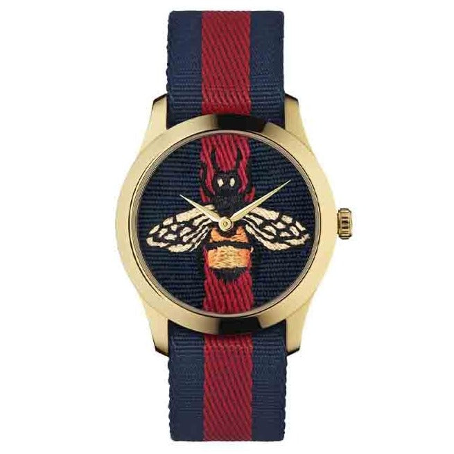  Shop Authentic Gucci G Timeless Bee Red & Blue Dial Red Two Tone Nylon Strap Watch For Men - YA1264061 - Luxxuri