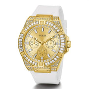  Shop Authentic Guess Baguette Crystals Gold Dial White Silicone Strap Watch For Men - GW0208G3 - Luxxuri