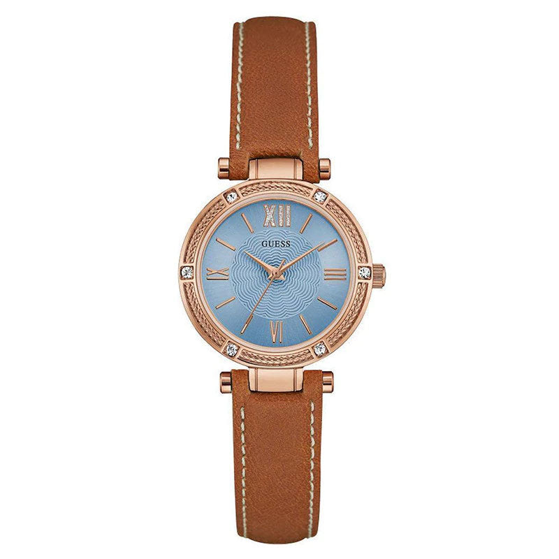  Shop Authentic Guess Park Avenue Blue Dial Brown Leather Strap Watch for Women - W0838L2 - Luxxuri