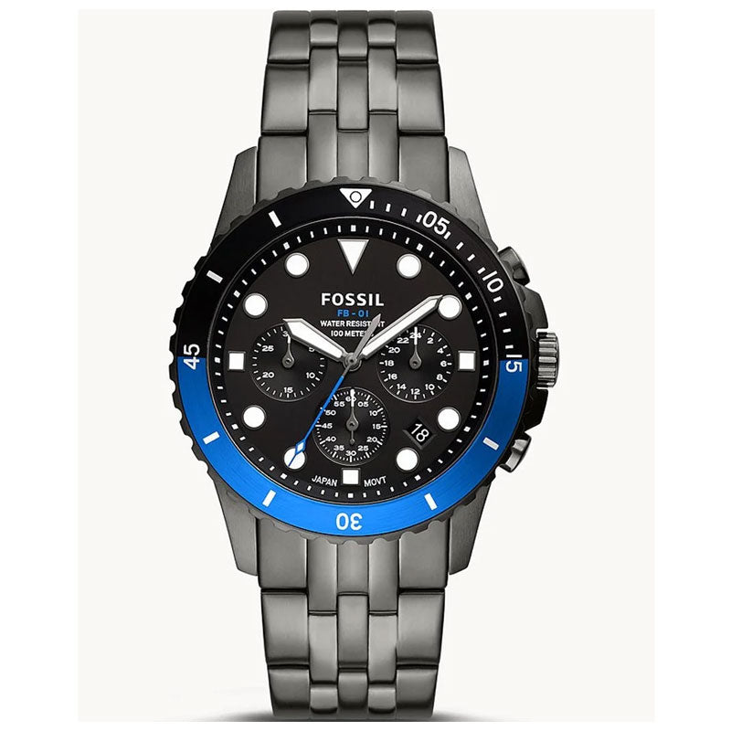  Shop Authentic Fossil FB-01 Chronograph Black Dial Grey Steel Strap Watch for Men - FS5835 - Luxxuri