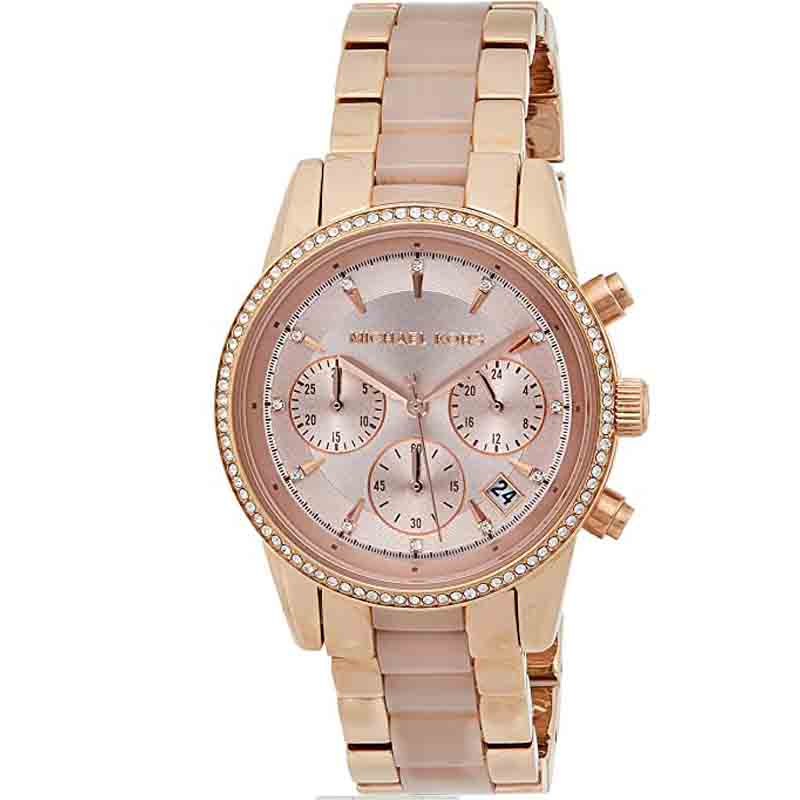  Shop Authentic Michael Kors Ritz Chronograph Rose Gold Dial Two Tone Steel Strap Watch for Women - MK6307 - Luxxuri