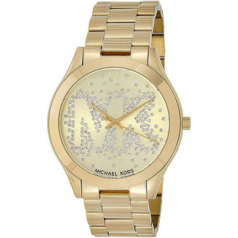  Shop Authentic Michael Kors Slim Runway Gold Dial Gold Steel Strap Watch for Women - MK3590 - Luxxuri