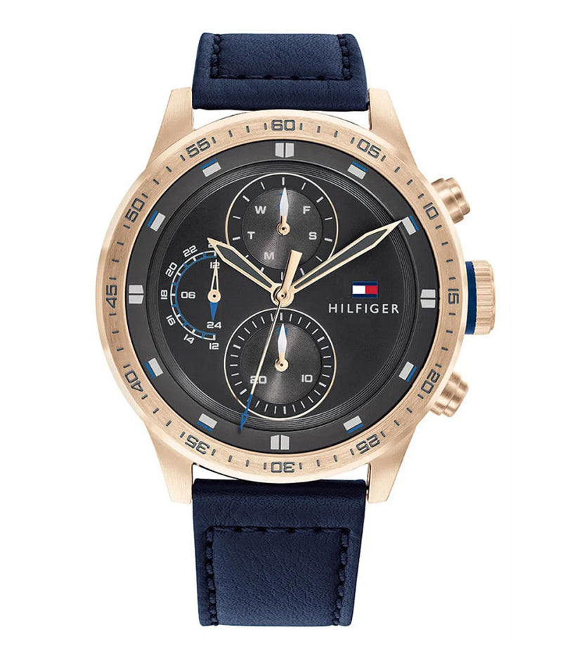  Shop Authentic Tommy Hilfiger Trent Chronograph Grey Dial Black Leather Strap Watch For Men - 1791808 - Luxxuri