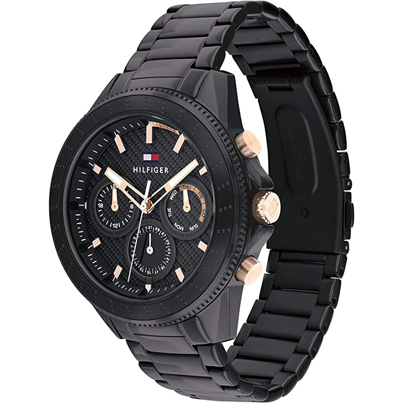  Shop Authentic Tommy Hilfiger Aiden Chronograph Black Dial Black Steel Strap Watch For Men - 1791858 - Luxxuri