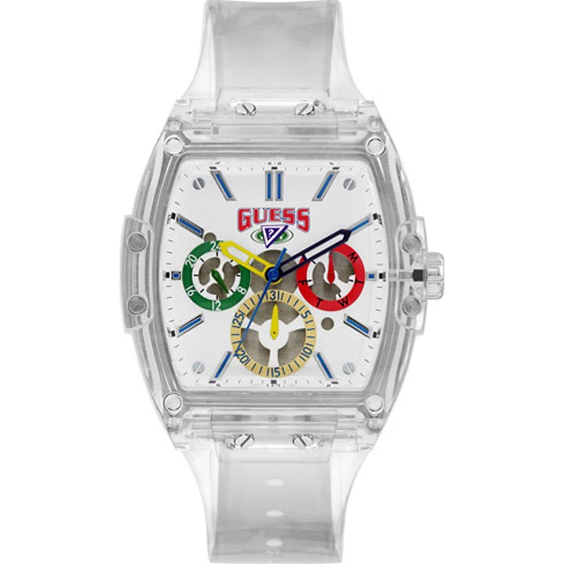  Shop Authentic Guess Phoenix J Balvin White Dial Transparent Silicone Strap Watch For Men - V1051M1 - Luxxuri
