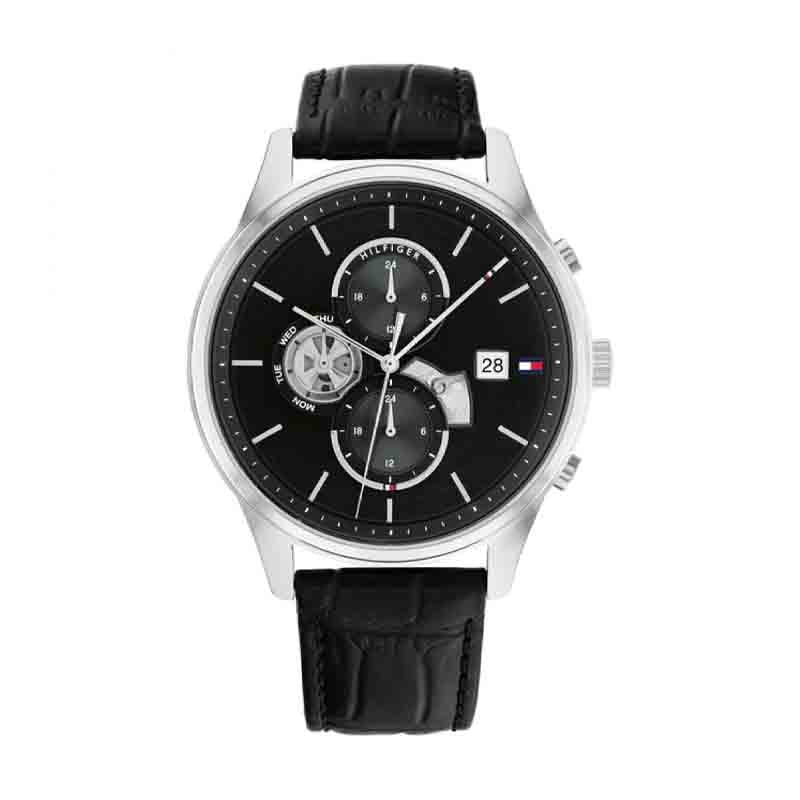  Shop Authentic Tommy Hilfiger Weston Chronograph Black Dial Black Leather Strap Watch For Men - 1710502 - Luxxuri