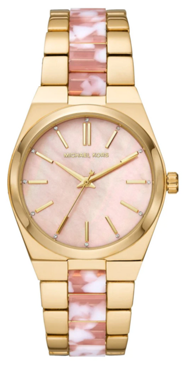  Shop Authentic Michael Kors Channing Quartz Mother of Pearl Pink Dial Two Tone Steel Strap Watch For Women - MK6650 - Luxxuri