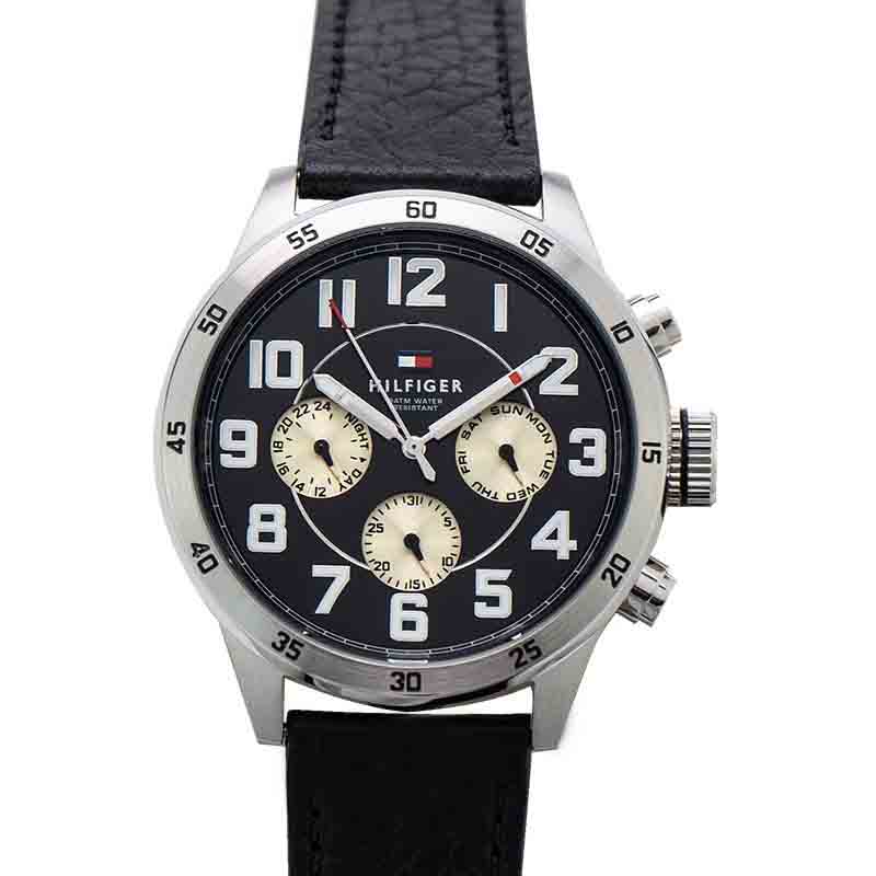  Shop Authentic Tommy Hilfiger Sport Chronograph Black Dial Black Leather Strap Watch for Men - 1791050 - Luxxuri