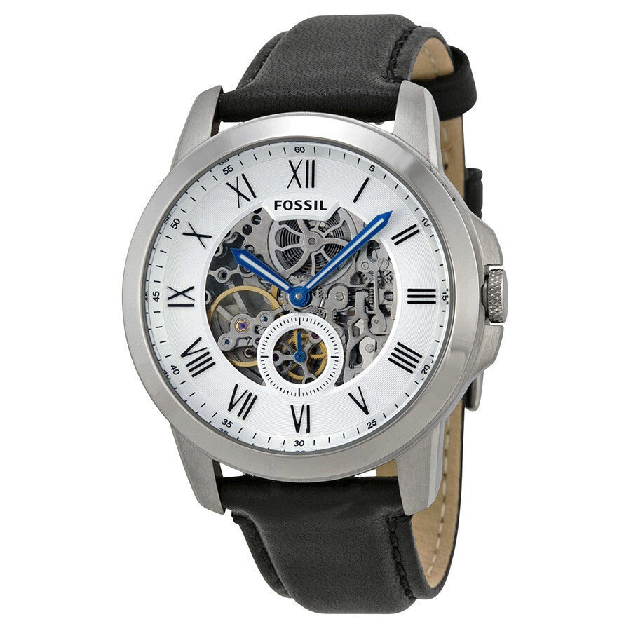  Shop Authentic Fossil Grant Skeleton White Dial Black Leather Strap Watch for Men -  ME3053 - Luxxuri