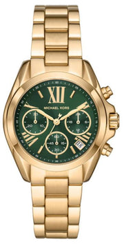  Shop Authentic Michael Kors Bradshaw Chronograph Green Dial Gold Steel Strap Watch For Women - MK7257 - Luxxuri