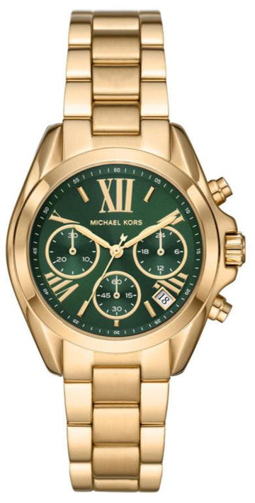  Shop Authentic Michael Kors Bradshaw Chronograph Green Dial Gold Steel Strap Watch For Women - MK7257 - Luxxuri