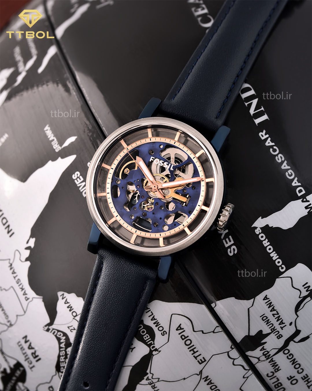  Shop Authentic Fossil Boyfriend Skeleton Blue Dial Blue Leather Strap Watch for Women - ME3136 - Luxxuri