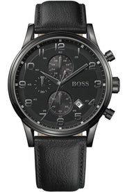  Shop Authentic Hugo Boss Blackout Chronograph Black Dial Black Leather Strap Watch For Men - HB1512567 - Luxxuri