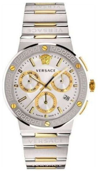  Shop Authentic Versace Greca Chronograph White Dial Two Tone Steel Strap Watch For Men - VEZ900321 - Luxxuri