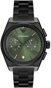 Emporio Armani Federico Chronograph Green Dial Black Steel Strap Watch For Men - AR11562