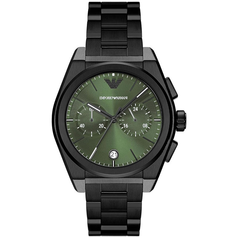  Shop Authentic Emporio Armani Federico Chronograph Green Dial Black Steel Strap Watch For Men - AR11562 - Luxxuri