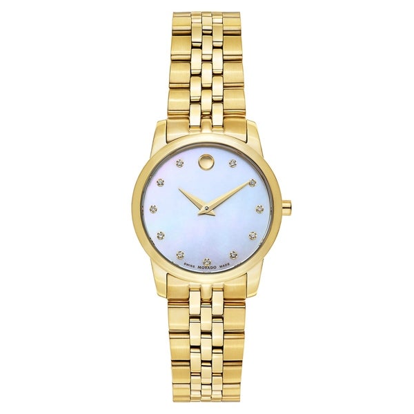  Shop Authentic Movado Museum Classic Diamonds Mother of Pearl Dial Gold Steel Strap Watch For Women - 0606998 - Luxxuri
