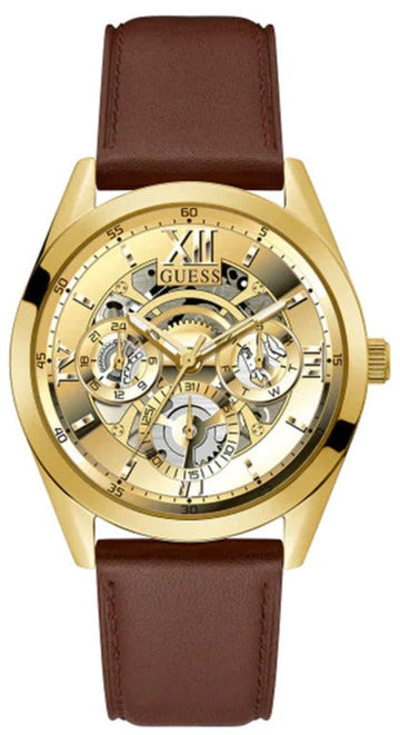  Shop Authentic Guess Multifunction Chronograph Gold Dial Brown Leather Strap Watch For Men - GW0389G5 - Luxxuri