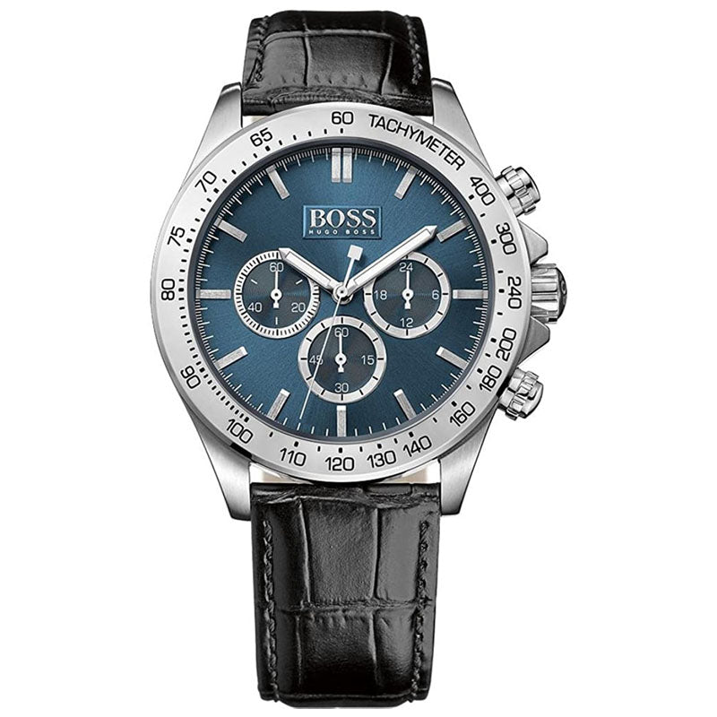  Shop Authentic Hugo Boss Ikon Blue Dial Black Leather Strap Watch for Men - 1513176 - Luxxuri