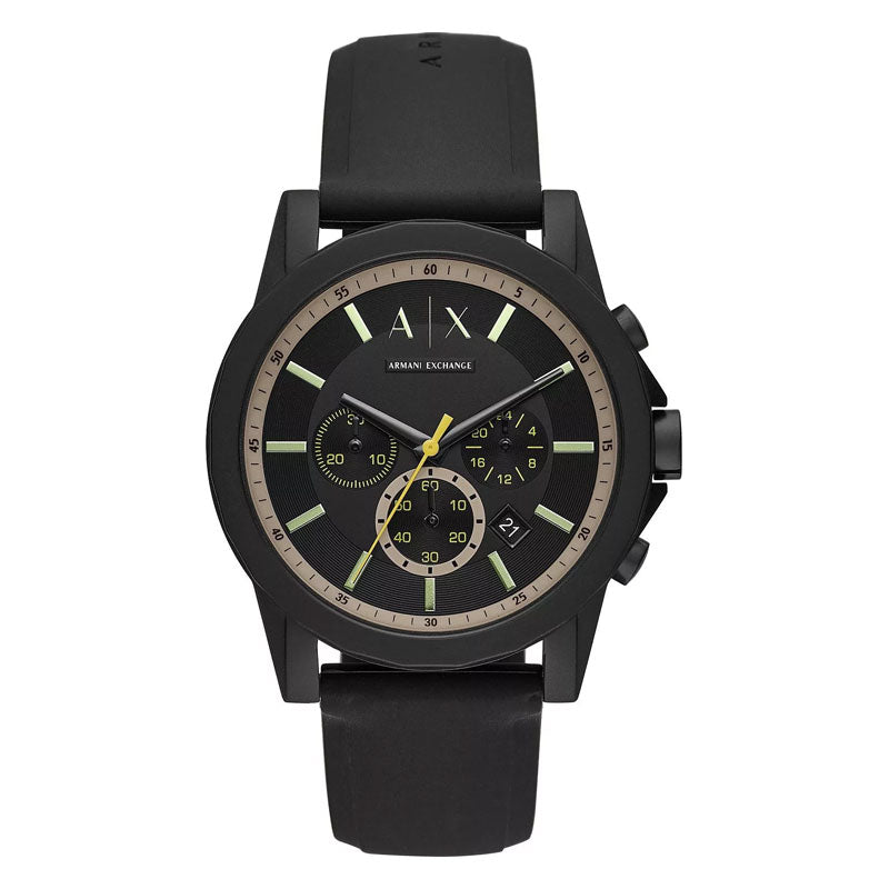  Shop Authentic Armani Exchange Outerbanks Chronograph Black Dial Black Silicone Strap Watch For Men - AX1343 - Luxxuri
