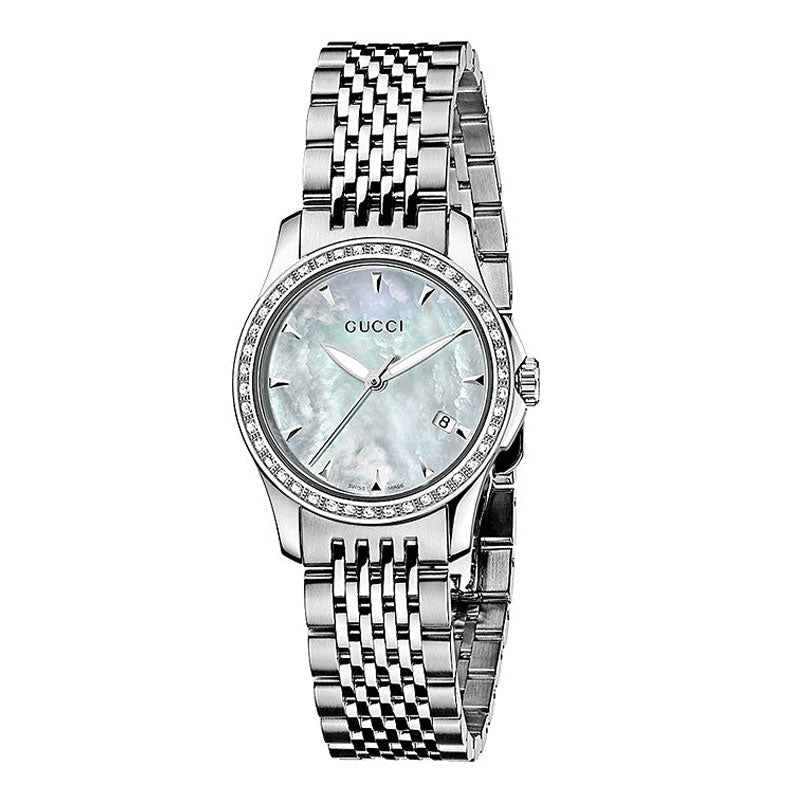  Shop Authentic Gucci G Timeless Diamonds Mother of Pearl Dial Silver Steel Strap Watch For Women - YA126506 - Luxxuri