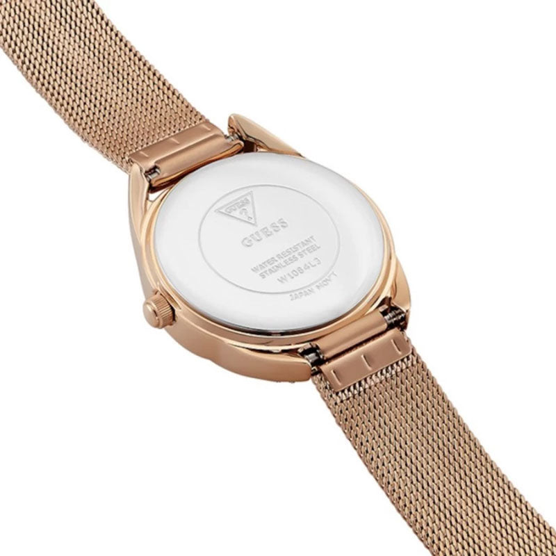 Shop Authentic Guess Whisper Silver Dial Rose Gold Mesh Bracelet Watch for Women - W1084L3 - Luxxuri
