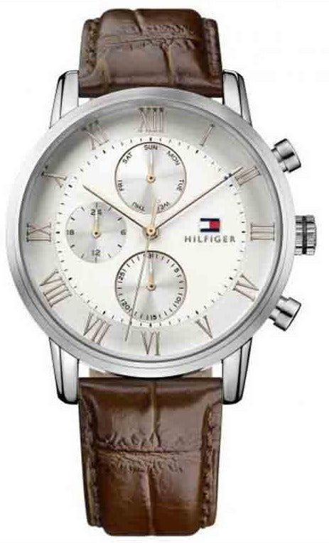  Shop Authentic Tommy Hilfiger Kane Chronograph White Dial Brown Leather Strap Watch for Men - 1791400 - Luxxuri