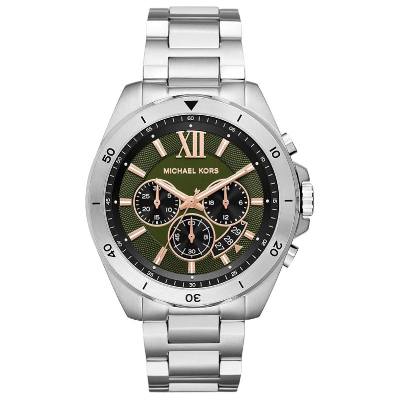 Shop Authentic Michael Kors Brecken Chronograph Green Dial Silver Steel Strap Watch For Men - MK8984 - Luxxuri