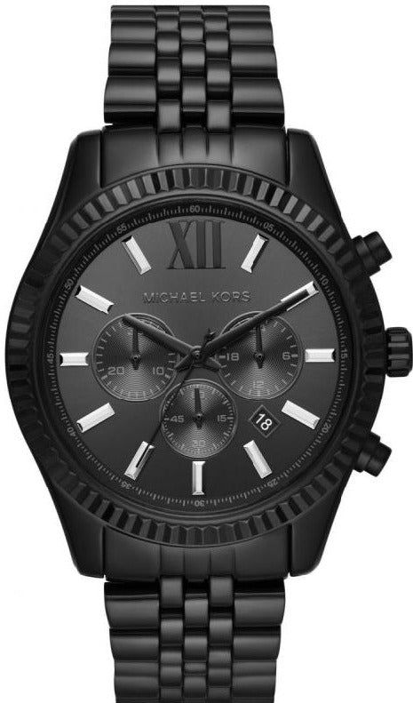 Michael Kors Lexington Chronograph Black Dial Black Steel Strap Watch For Men - MK8591
