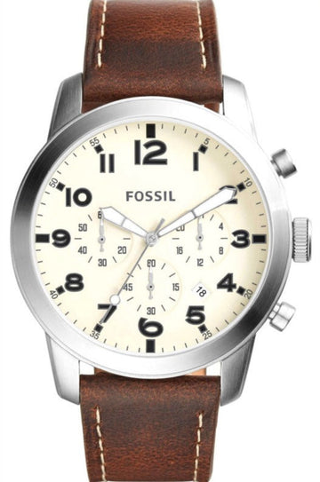  Shop Authentic Fossil Pilot Chronograph White Dial Brown Leather Strap Watch for Men - FS5146 - Luxxuri
