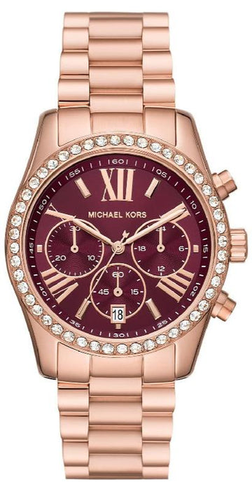  Shop Authentic Michael Kors Lexington Chronograph Red Dial Rose Gold Steel Strap Watch For Women - MK7275 - Luxxuri