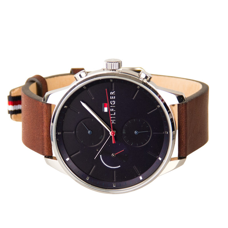  Shop Authentic Tommy Hilfiger Chase Chronograph Grey Dial Brown Leather Strap Watch For Men - 1791487 - Luxxuri