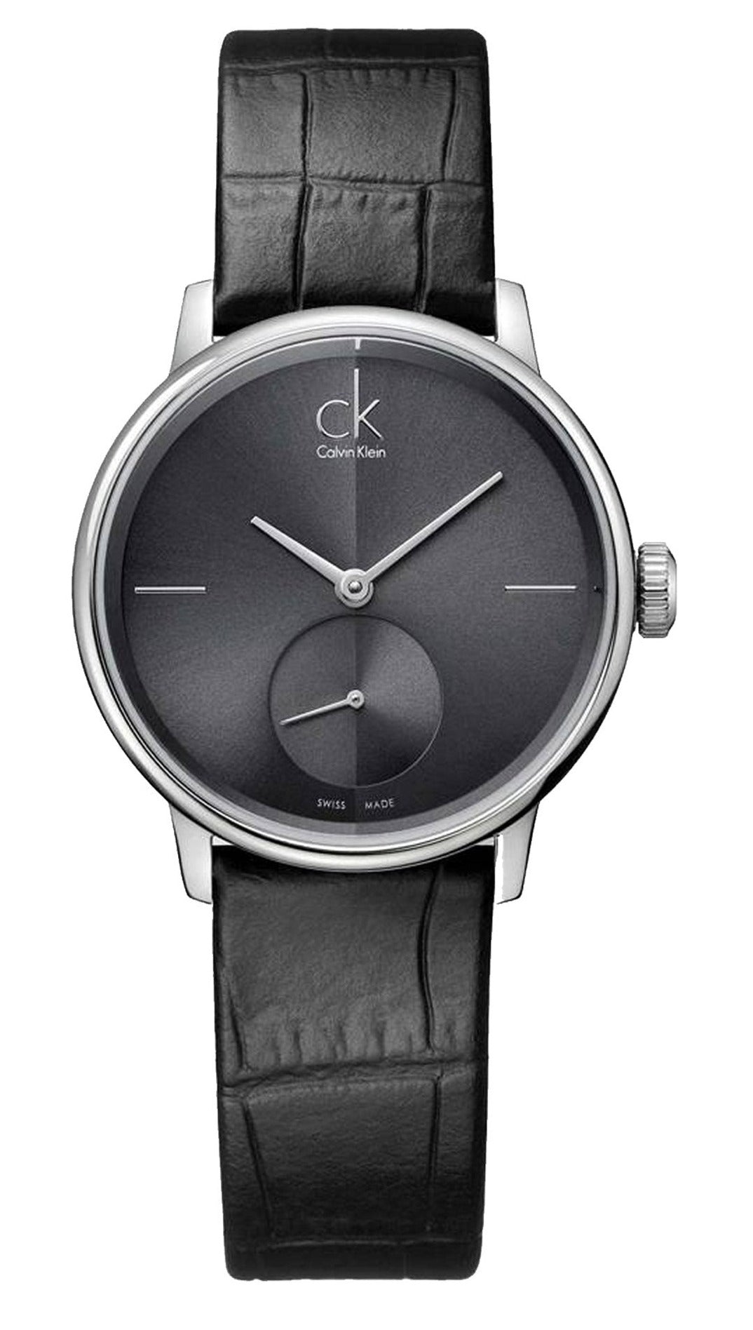  Shop Authentic Calvin Klein Accent Black Dial Black Leather Strap Watch for Women - K2Y231C3 - Luxxuri