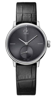  Shop Authentic Calvin Klein Accent Black Dial Black Leather Strap Watch for Women - K2Y231C3 - Luxxuri