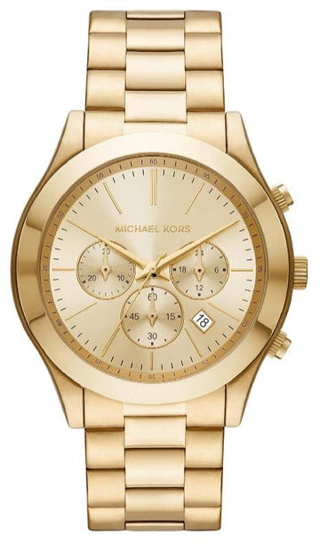  Shop Authentic Michael Kors Slim Runway Chronograph Gold Dial Gold Steel Strap Watch For Men - MK8909 - Luxxuri