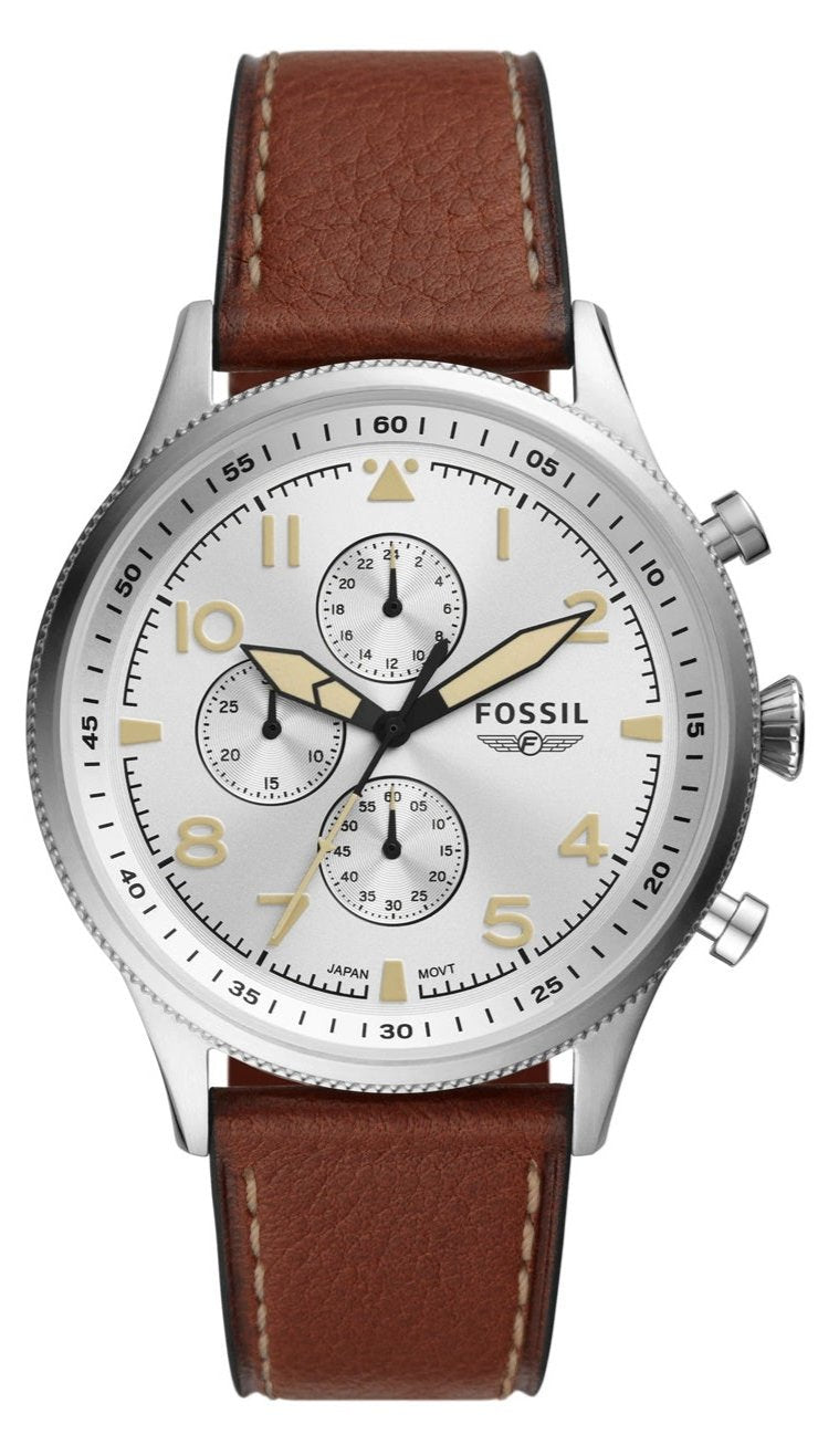  Shop Authentic Fossil Retro Pilot Chronograph Silver Dial Brown Leather Strap Watch for Men - FS5809 - Luxxuri