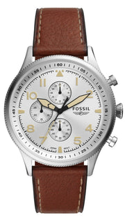  Shop Authentic Fossil Retro Pilot Chronograph Silver Dial Brown Leather Strap Watch for Men - FS5809 - Luxxuri