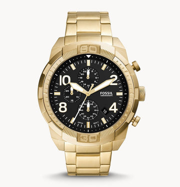  Shop Authentic Fossil Bronson Chronograph Black Dial Gold Steel Strap Watch for Men - FS5877 - Luxxuri