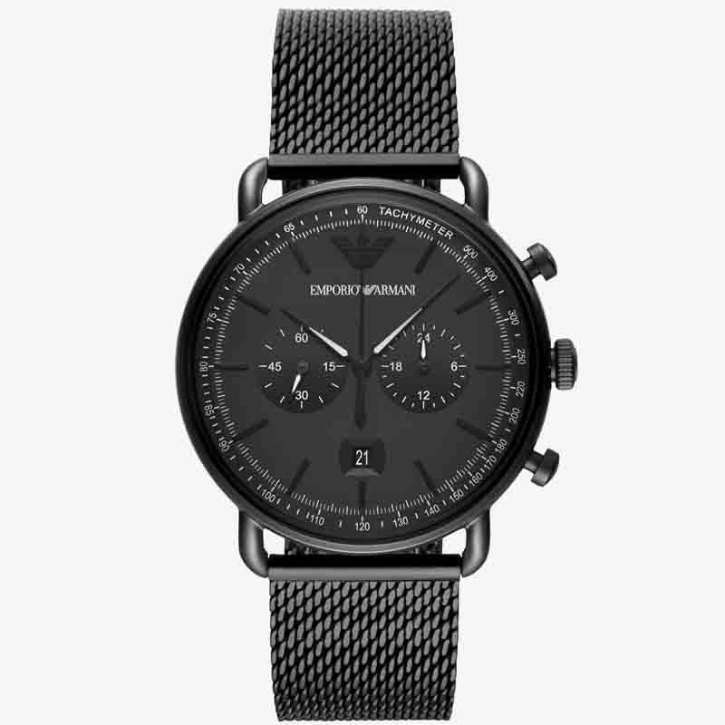  Shop Authentic Emporio Armani Aviator Chronograph Black Dial Black Mesh Bracelet Watch For Men - AR11264 - Luxxuri