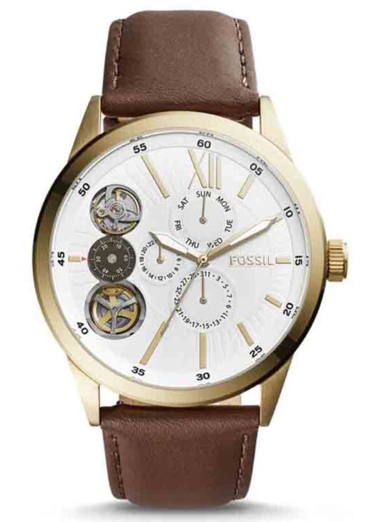  Shop Authentic Fossil Flynn Twist Mechanical White Dial Brown Leather Strap Watch for Men - BQ2218 - Luxxuri