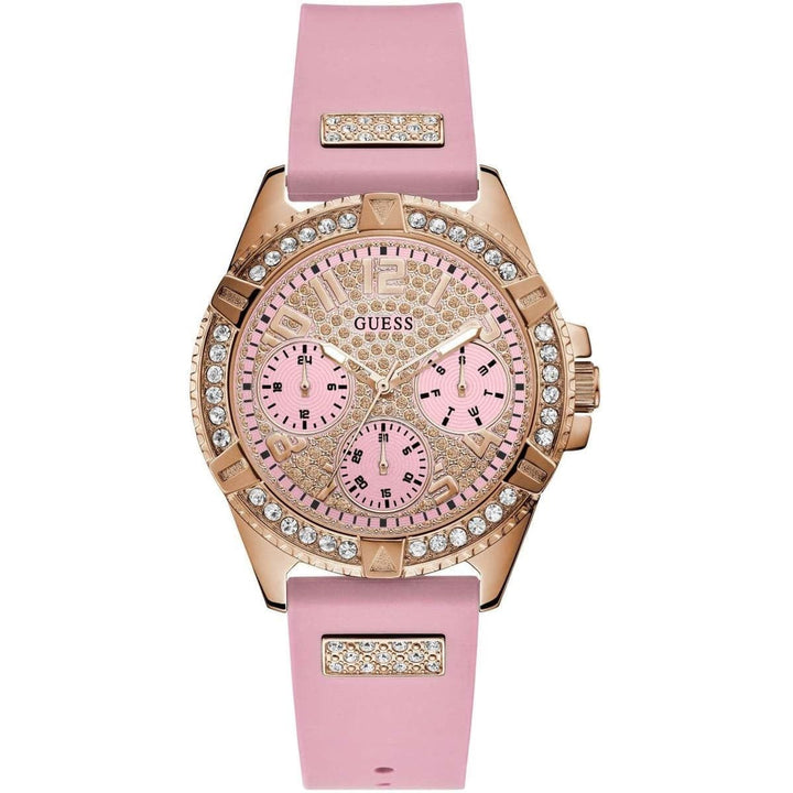  Shop Authentic Guess Frontier Diamonds Rose Gold Dial Pink Rubber Strap Watch For Women - W1160L5 - Luxxuri