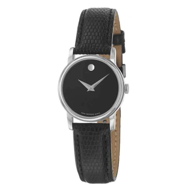  Shop Authentic Movado Museum Black Dial Black Leather Strap Watch For Women - 2100004 - Luxxuri