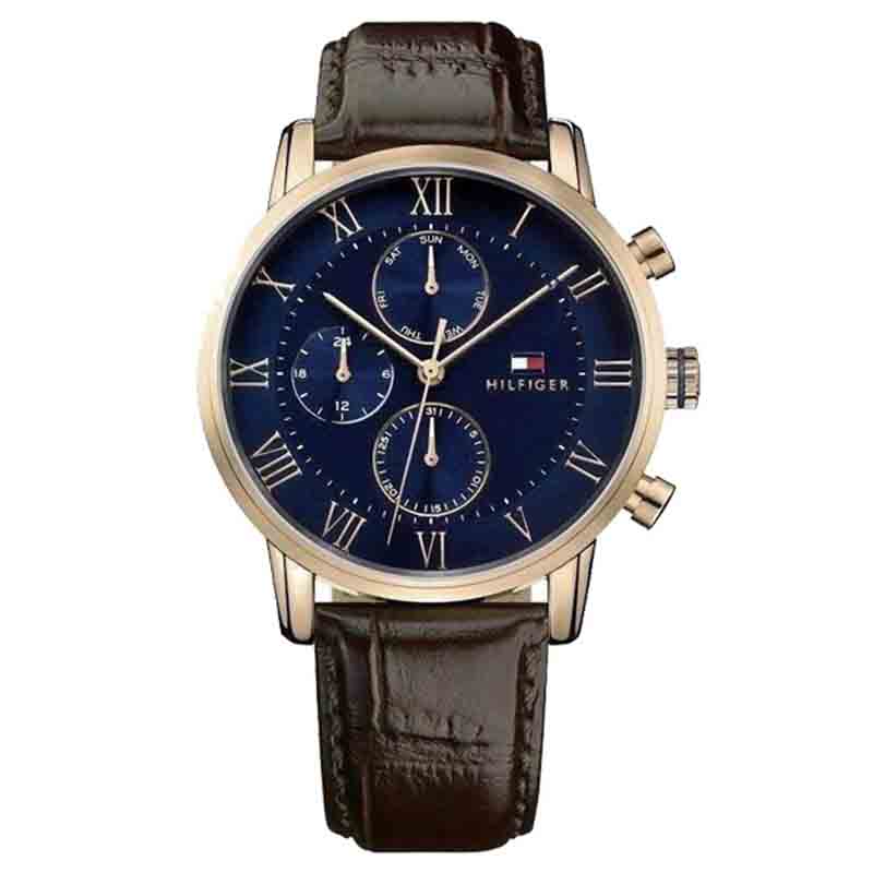  Shop Authentic Tommy Hilfiger Kane Chronograph Blue Dial Brown Leather Strap Watch for Men - 1791399 - Luxxuri