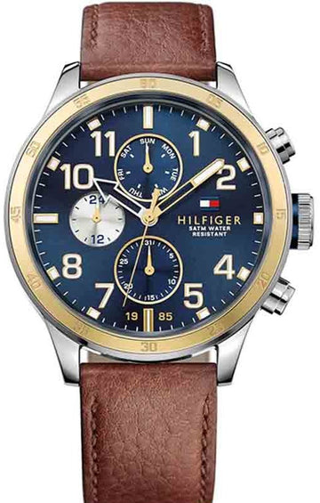 Shop Authentic Tommy Hilfiger Sport Multifunction Blue Dial Brown Leather Strap Watch for Men - 1791137 - Luxxuri