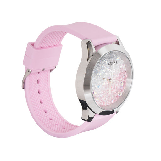  Shop Authentic Guess Crush Crystals Silver Dial Pink Rubber Strap Watch for Women - W1223L1 - Luxxuri
